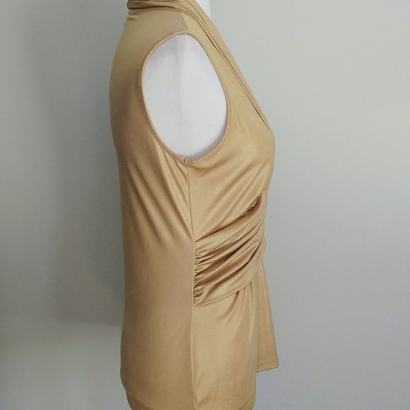 Gold Ruched Sleeveless Top Marilyn Monroe Halter Style Bodycon Holiday Partywear - Picture 4 of 12